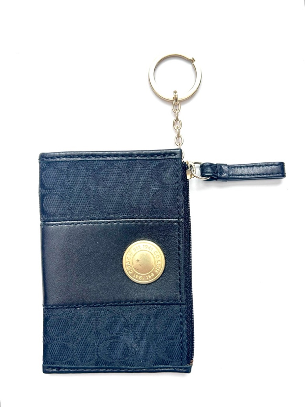Coach Mini Signature Skinny Coin Purse Keychain Wallet ID Case Black Leather - Picture 4 of 5